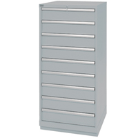 Drawer Cabinets, 9 Drawers, 28-1/4" W x 28-1/2" D x 59-1/2" H, Grey Moffatt Supply & Specialties