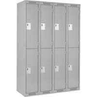 Clean Line Lockers, 2 -tier, Bank of 4, 48" x 18" x 72", Steel, Grey, Rivet (Assembled) Moffatt Supply & Specialties