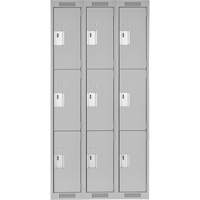 Clean Line Lockers, 3 -tier, Bank of 3, 36" x 18" x 72", Steel, Grey, Rivet (Assembled) Moffatt Supply & Specialties