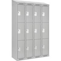 Clean Line Lockers, 3 -tier, Bank of 4, 48" x 18" x 78", Steel, Grey, Rivet (Assembled) Moffatt Supply & Specialties