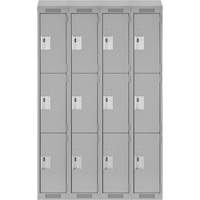 Clean Line Lockers, 3 -tier, Bank of 4, 48" x 18" x 78", Steel, Grey, Rivet (Assembled) Moffatt Supply & Specialties