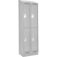Clean Line Lockers, 2 -tier, Bank of 2, 24" x 18" x 82", Steel, Grey, Rivet (Assembled) Moffatt Supply & Specialties