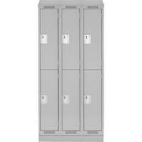 Clean Line Lockers, 2 -tier, Bank of 3, 36" x 18" x 82", Steel, Grey, Rivet (Assembled) Moffatt Supply & Specialties