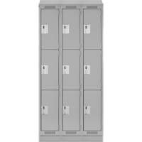Clean Line Lockers, 3 -tier, Bank of 3, 36" x 18" x 82", Steel, Grey, Rivet (Assembled) Moffatt Supply & Specialties