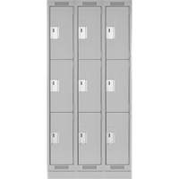 Clean Line Lockers, 3 -tier, Bank of 3, 36" x 18" x 76", Steel, Grey, Rivet (Assembled) Moffatt Supply & Specialties