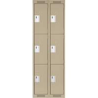 Clean Line Lockers, 3 -tier, Bank of 2, 24" x 18" x 72", Steel, Beige, Rivet (Assembled) Moffatt Supply & Specialties