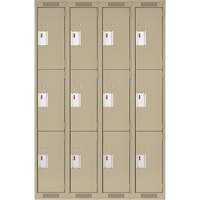 Clean Line Lockers, 3 -tier, Bank of 4, 48" x 18" x 72", Steel, Beige, Rivet (Assembled) Moffatt Supply & Specialties