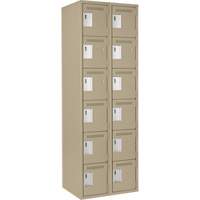 Clean Line Lockerette, 6 -tier, Bank of 2, 24" x 18" x 72", Steel, Beige, Rivet (Assembled) Moffatt Supply & Specialties