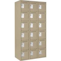 Clean Line Lockerette, 6 -tier, Bank of 3, 36" x 18" x 72", Steel, Beige, Rivet (Assembled) Moffatt Supply & Specialties