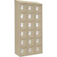 Clean Line Lockerette, 6 -tier, Bank of 3, 36" x 18" x 78", Steel, Beige, Rivet (Assembled) Moffatt Supply & Specialties