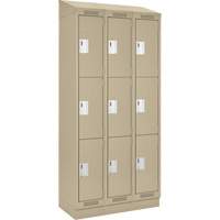Clean Line Lockers, 3 -tier, Bank of 3, 36" x 18" x 82", Steel, Beige, Rivet (Assembled) Moffatt Supply & Specialties