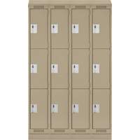 Clean Line Lockers, 3 -tier, Bank of 4, 48" x 18" x 82", Steel, Beige, Rivet (Assembled) Moffatt Supply & Specialties