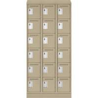 Clean Line Lockerette , 6 -tier, Bank of 3, 36" x 18" x 82", Steel, Beige, Rivet (Assembled) Moffatt Supply & Specialties