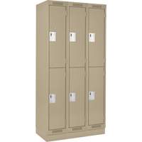 Clean Line Lockers, 2 -tier, Bank of 3, 36" x 18" x 76", Steel, Beige, Rivet (Assembled) Moffatt Supply & Specialties