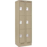 Clean Line Lockers, 3 -tier, Bank of 2, 24" x 18" x 76", Steel, Beige, Rivet (Assembled) Moffatt Supply & Specialties