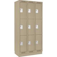 Clean Line Lockers, 3 -tier, Bank of 3, 36" x 18" x 76", Steel, Beige, Rivet (Assembled) Moffatt Supply & Specialties