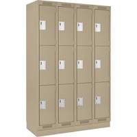Clean Line Lockers, 3 -tier, Bank of 4, 48" x 18" x 76", Steel, Beige, Rivet (Assembled) Moffatt Supply & Specialties