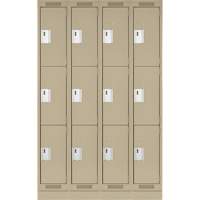 Clean Line Lockers, 3 -tier, Bank of 4, 48" x 18" x 76", Steel, Beige, Rivet (Assembled) Moffatt Supply & Specialties