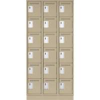Clean Line Lockerette, 6 -tier, Bank of 3, 36" x 18" x 76", Steel, Beige, Rivet (Assembled) Moffatt Supply & Specialties