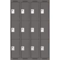 Clean Line Lockers, 3 -tier, Bank of 4, 48" x 18" x 72", Steel, Charcoal, Rivet (Assembled) Moffatt Supply & Specialties