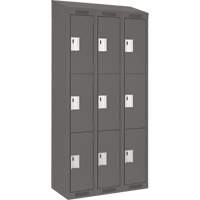 Clean Line Lockers, 3 -tier, Bank of 3, 36" x 18" x 78", Steel, Charcoal, Rivet (Assembled) Moffatt Supply & Specialties