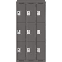 Clean Line Lockers, 3 -tier, Bank of 3, 36" x 18" x 78", Steel, Charcoal, Rivet (Assembled) Moffatt Supply & Specialties