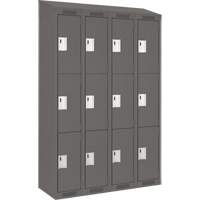 Clean Line Lockers, 3 -tier, Bank of 4, 48" x 18" x 78", Steel, Charcoal, Rivet (Assembled) Moffatt Supply & Specialties