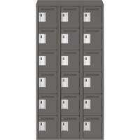 Clean Line Lockerette, 6 -tier, Bank of 3, 36" x 18" x 78", Steel, Charcoal, Rivet (Assembled) Moffatt Supply & Specialties