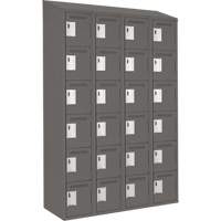Clean Line Lockerette, 6 -tier, Bank of 4, 48" x 18" x 78", Steel, Charcoal, Rivet (Assembled) Moffatt Supply & Specialties