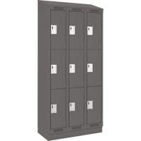 Clean Line Lockers, 3 -tier, Bank of 3, 36" x 18" x 82", Steel, Charcoal, Rivet (Assembled) Moffatt Supply & Specialties