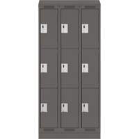 Clean Line Lockers, 3 -tier, Bank of 3, 36" x 18" x 82", Steel, Charcoal, Rivet (Assembled) Moffatt Supply & Specialties