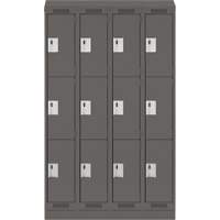 Clean Line Lockers, 3 -tier, Bank of 4, 48" x 18" x 82", Steel, Charcoal, Rivet (Assembled) Moffatt Supply & Specialties
