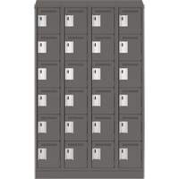 Clean Line Lockerette, 6 -tier, Bank of 4, 48" x 18" x 82", Steel, Charcoal, Rivet (Assembled) Moffatt Supply & Specialties
