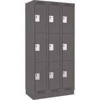 Clean Line Lockers, 3 -tier, Bank of 3, 36" x 18" x 76", Steel, Charcoal, Rivet (Assembled) Moffatt Supply & Specialties