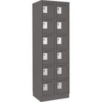 Clean Line Lockerette, 6 -tier, Bank of 2, 24" x 18" x 76", Steel, Charcoal, Rivet (Assembled) Moffatt Supply & Specialties