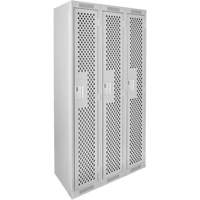 Clean Line Lockers, Bank of 3, 36" x 12" x 72", Steel, Grey, Rivet (Assembled), Perforated Moffatt Supply & Specialties