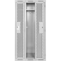 Clean Line Lockers, Bank of 3, 36" x 12" x 72", Steel, Grey, Rivet (Assembled), Perforated Moffatt Supply & Specialties