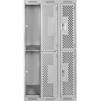 Clean Line Lockers, 2 -tier, Bank of 3, 36" x 12" x 72", Steel, Grey, Rivet (Assembled), Perforated Moffatt Supply & Specialties