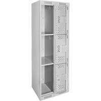 Clean Line Lockers, 3 -tier, Bank of 2, 24" x 12" x 72", Steel, Grey, Rivet (Assembled), Perforated Moffatt Supply & Specialties
