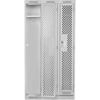 Clean Line Lockers, Bank of 3, 36" x 15" x 76", Steel, Grey, Rivet (Assembled), Perforated Moffatt Supply & Specialties