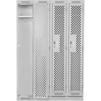 Clean Line Lockers, Bank of 4, 48" x 15" x 76", Steel, Grey, Rivet (Assembled), Perforated Moffatt Supply & Specialties
