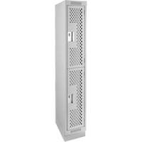 Clean Line Lockers, 2 -tier, 12" x 18" x 76", Steel, Grey, Rivet (Assembled), Perforated Moffatt Supply & Specialties