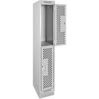 Clean Line Lockers, 2 -tier, 12" x 18" x 76", Steel, Grey, Rivet (Assembled), Perforated Moffatt Supply & Specialties