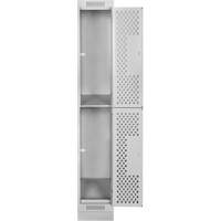Clean Line Lockers, 2 -tier, 12" x 18" x 76", Steel, Grey, Rivet (Assembled), Perforated Moffatt Supply & Specialties