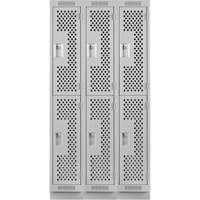 Clean Line Lockers, 2 -tier, Bank of 3, 36" x 12" x 76", Steel, Grey, Rivet (Assembled), Perforated Moffatt Supply & Specialties