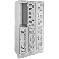 Clean Line Lockers, 2 -tier, Bank of 3, 36" x 12" x 76", Steel, Grey, Rivet (Assembled), Perforated Moffatt Supply & Specialties