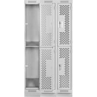 Clean Line Lockers, 2 -tier, Bank of 3, 36" x 12" x 76", Steel, Grey, Rivet (Assembled), Perforated Moffatt Supply & Specialties