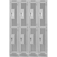 Clean Line Lockers, 2 -tier, Bank of 4, 48" x 12" x 76", Steel, Grey, Rivet (Assembled), Perforated Moffatt Supply & Specialties
