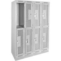 Clean Line Lockers, 2 -tier, Bank of 4, 48" x 12" x 76", Steel, Grey, Rivet (Assembled), Perforated Moffatt Supply & Specialties