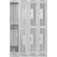 Clean Line Lockers, 2 -tier, Bank of 4, 48" x 12" x 76", Steel, Grey, Rivet (Assembled), Perforated Moffatt Supply & Specialties